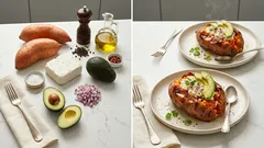 Pieczone bataty z twarogiem i awokado – prosta, sycąca kolacja z piekarnika